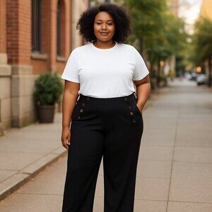 Susan Graver Liquid Knit Brown Button Detail Nautical Pants  Size 2XP Career